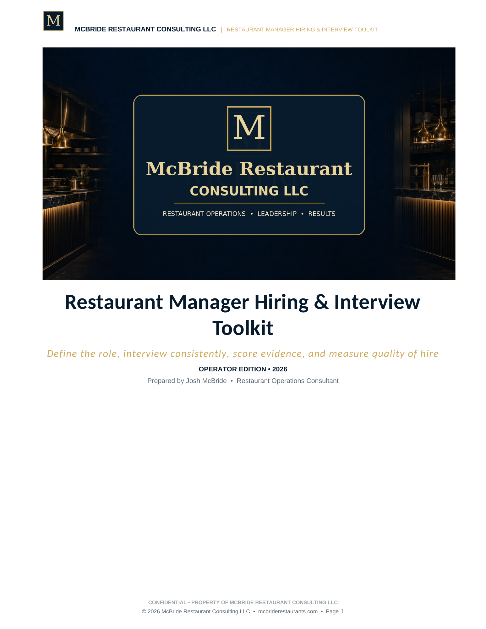 Restaurant Manager Hiring & Interview Toolkit cover
