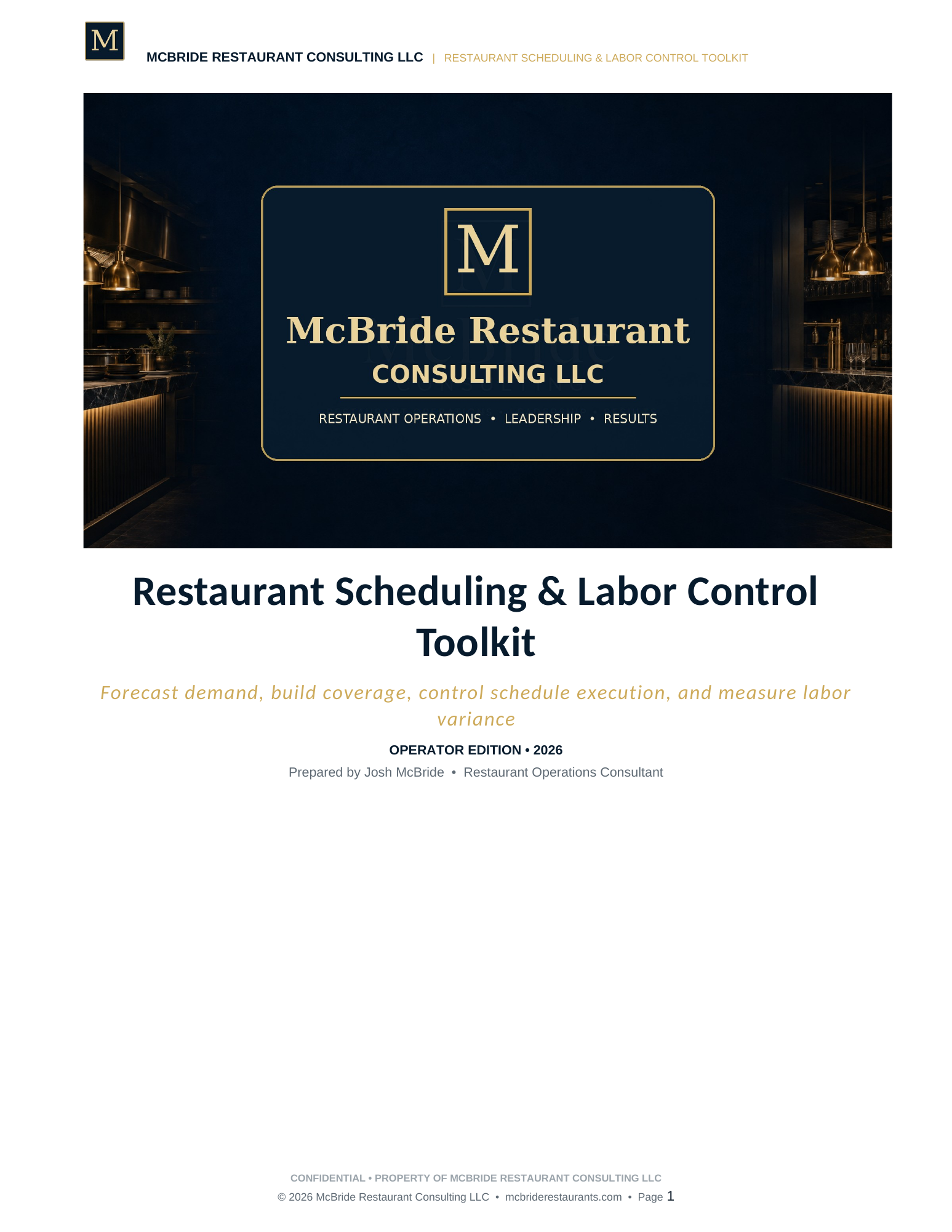 Restaurant Scheduling & Labor Control Toolkit cover